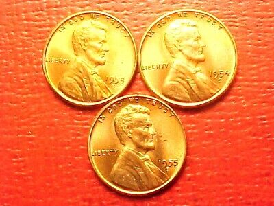 1953-S 1954-S 1955-S Bu Unc Ms+ Lincoln Wheat Penny Cents Uncirculated!