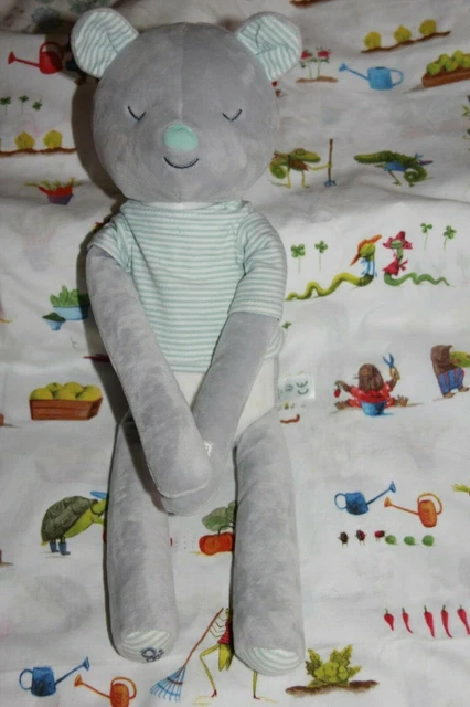 Doudou Obaibi Ours Gris Tee Shirt Raye Bleu Blanc 40 Cm  Neuf