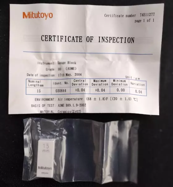 Mitutoyo 613625-521 15 MM, RECT, CERA, ASME 00 Mitutoyo 613625-521 15 MM, RECT,