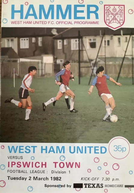 WEST HAM UNITED v IPSWICH TOWN, 2 March 1982 Division 1, programme