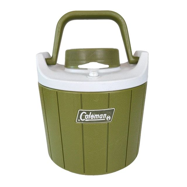 VINTAGE COLEMAN WATER Cooler Jug Pouring Spout Green White 1 Gallon 2