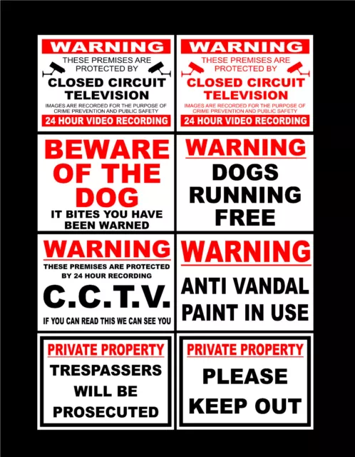 Private Property / CCTV / Trespassers / Dog / Anti Vandal Sign/Sticker All Sizes