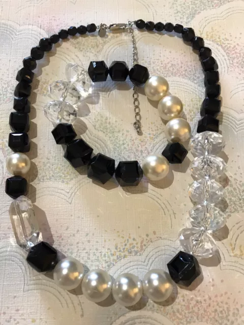 Conjunto de joyería de collar y pulsera Marks & Spencer cuentas facetadas negras imitación perla