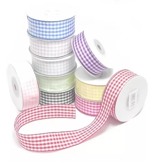 10 Meter Rolle - Full Roll Gingham Band Ripskorn 10 mm oder 15 mm verschiedene Farben