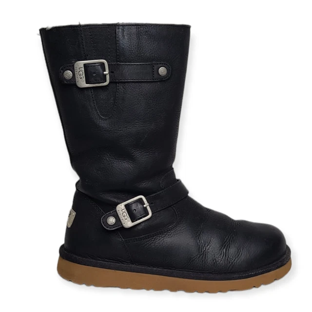 UGG Boots Kensington Moto Black Leather Sheepskin Zipper Size 5