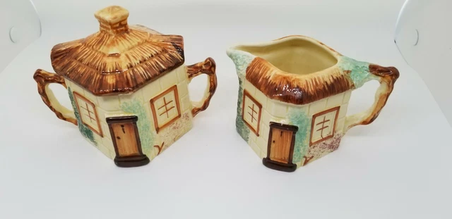 Vintage KEELE STREET POTTERY Cottage House Creamer& Sugar Made in England