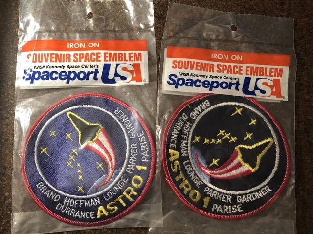 NASA KENNEDY SPACE CENTRE Iron On Patch ASTRO 1 SOUVENIR SPACE EMBLEM Pair