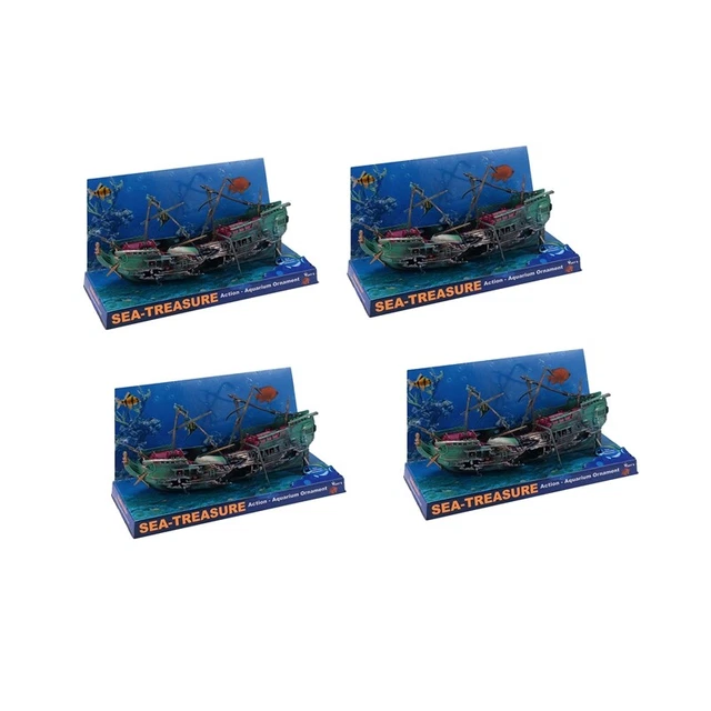 4X  Aquarium Decoration Boat Plactic Aquarium Ship Air Split Shipwreck Fish Tan