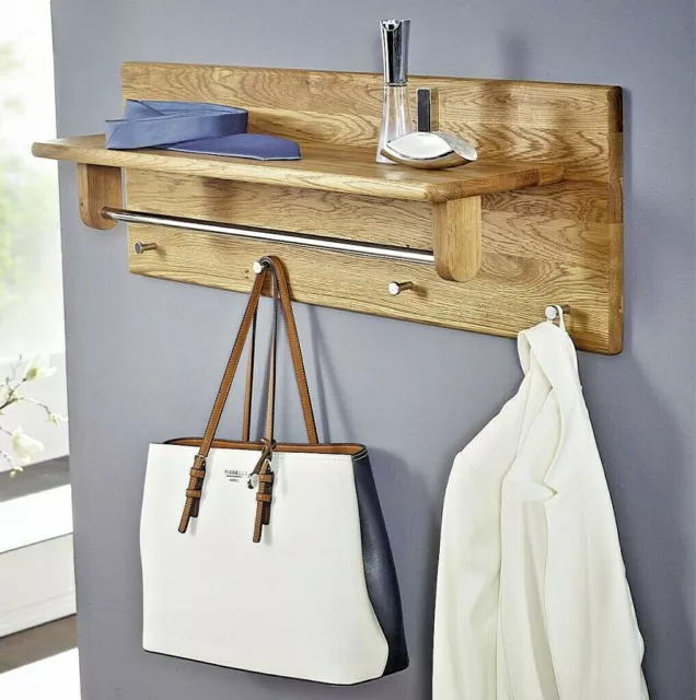 Massivholz Wandgarderobe 81cm Wildeiche geölt Flur hänge garderobe mit Hutablage