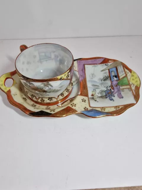 Japanese Kutani Eggshell Porcelain Teacup & Snack Plate