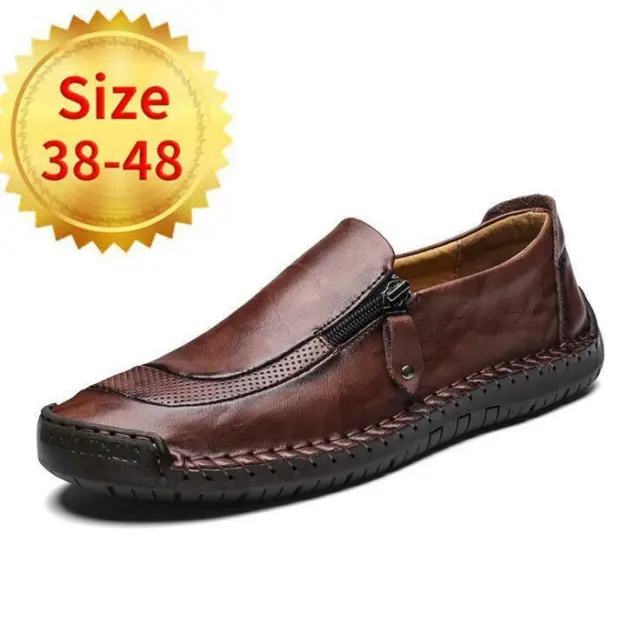 Mens Gents Casual Oxford Leather Zipper Slip On Loafers Breathable Casual Shoes
