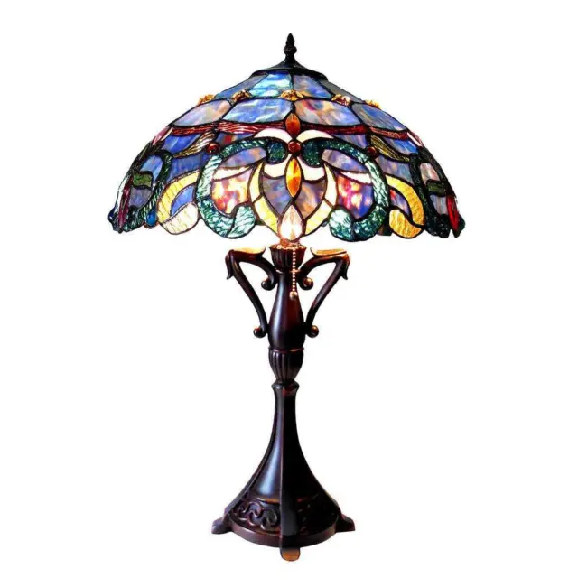 Victorian Tiffany Style Stained Glass Table Accent Reading Lamp in Bronze
