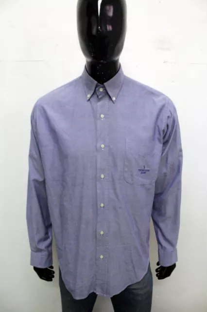 Trussardi Camicia Uomo Taglia M Cotone Chemise Shirt Blu Manica Lunga Man Logo