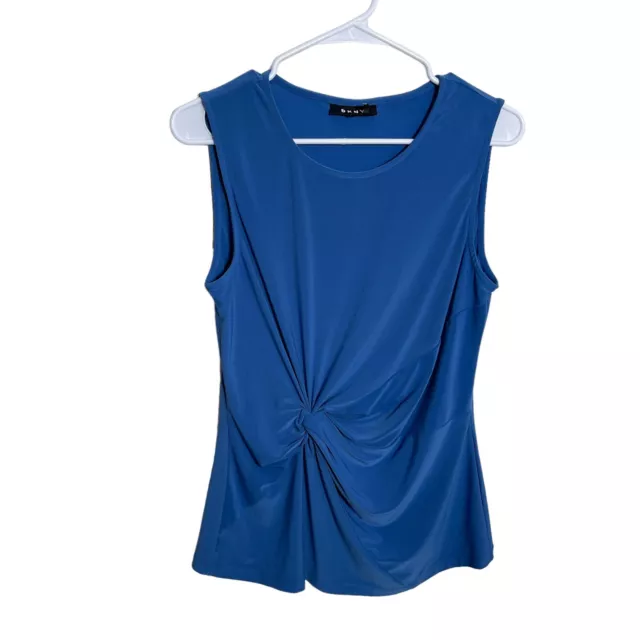 DKNY Blouse Women's Small Blue Tank Top Tie Sleeveless Round Neck Shirt