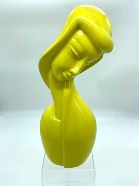 Stunning Vtg Mid Century Ellis Pottery Bust Of A Lady In Bright Yellow