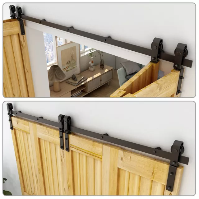 Top Mount Roller Bifold Sliding Barn Door Hardware Kit Black Flat Track Modern