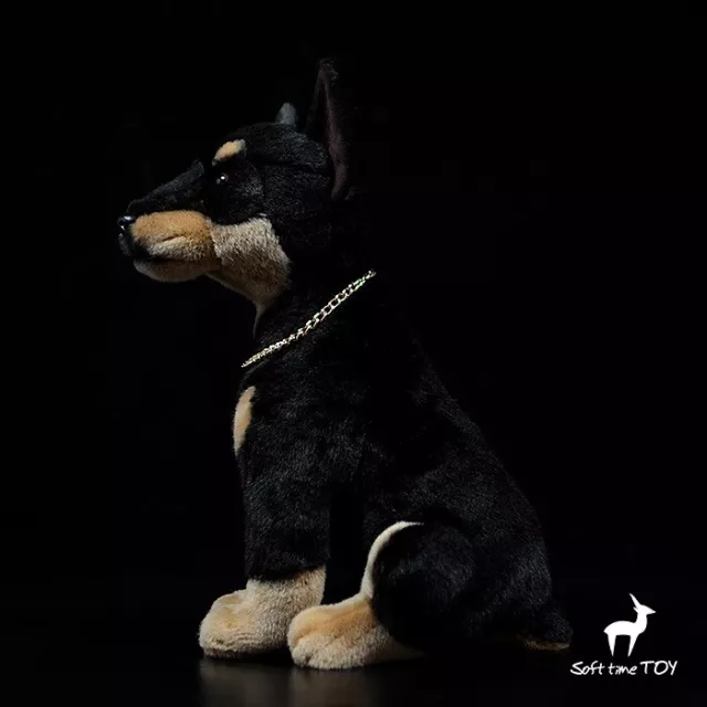 Realistic Sitting Doberman Pinscher Plush Animal Toy Black Dog Puppy Model Doll