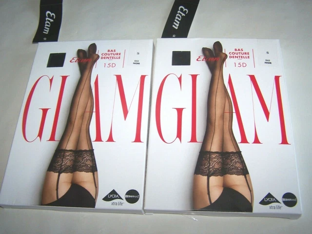 lot de 2 paires de bas couture dentelle noir 15D taille S - ETAM