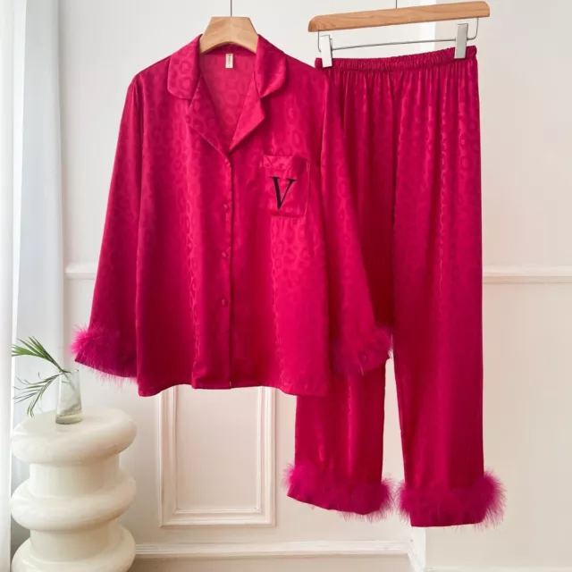 Schlafanzug-Set, Langarm, Pyjama mit Federn (like Victoria Secret) Size: S- L