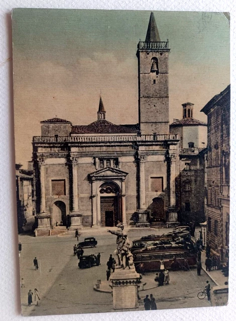 Cartolina Viaggiata E Animata Di Ascoli Piceno Basilica S.emidio 1955