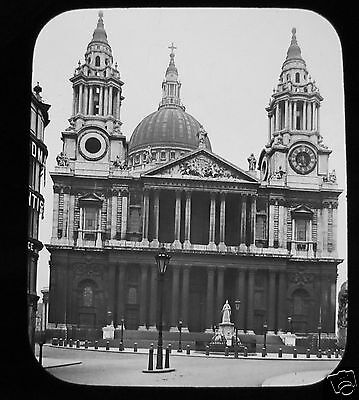 Glass Magic Lantern Slide ST PAULS CATHEDRAL WEST FRONT LONDON C1890 ENGLAND