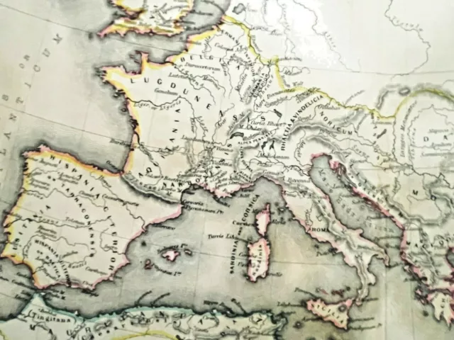 1856 Antique Hand Color Map ~ Hughes & Long Atlas ~ ROMAN EMPIRE ~ Large Rare