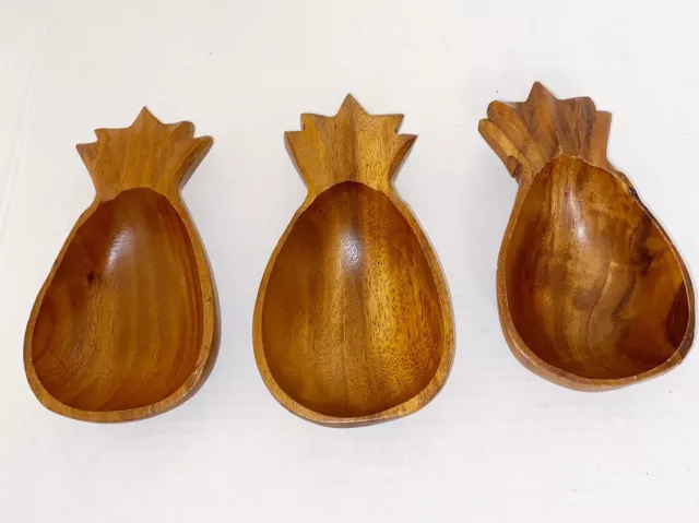 Vintage Wood Carved Pineapple Bowls Set of 3