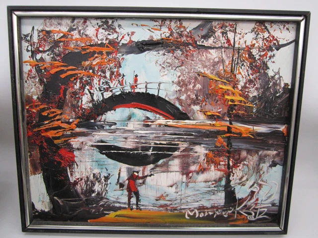 1977 Morris Katz Oil On Board With Original Tag ~ Foot Bridge Central Park Ny