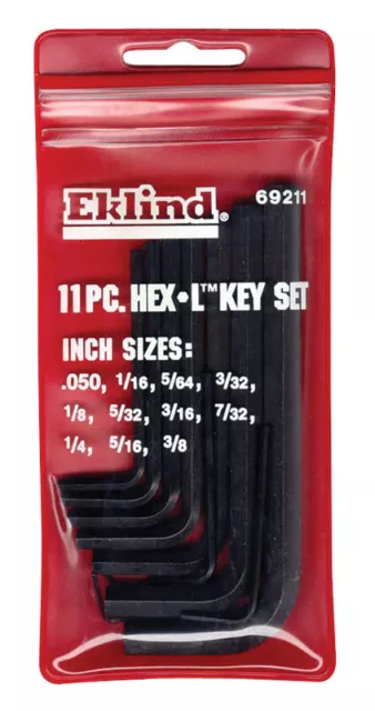 Eklind Tool .050" to 3/8" SAE Short Arm Hex L-Key Set Multi-Size in. 11 pc