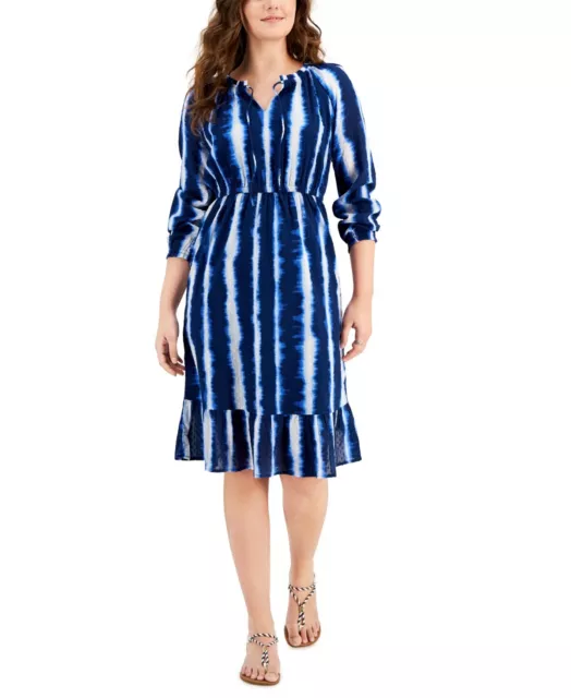 MSRP $55 Style & Co, Petite Cotton Tie-Neck Dress Blue Size- Petite Large