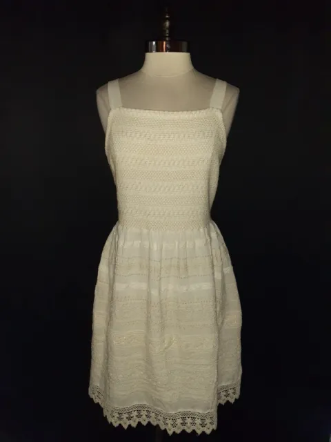 J. JILL Size L A-Line Dress Ivory Beige Embroidery Lace Sleeveless Knee Length