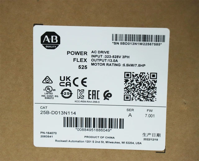 25B-D013N114 /A New Allen Bradley PowerFlex 525 480V 13A 7.5HP IP20 NEM Sealed
