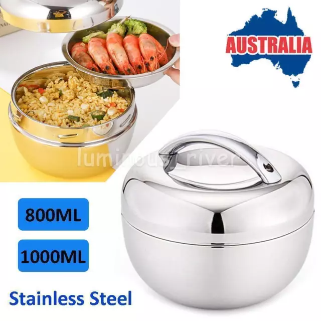 Stainless Steel Thermo Insulated Thermal Lunch Bento Box Round Food Container