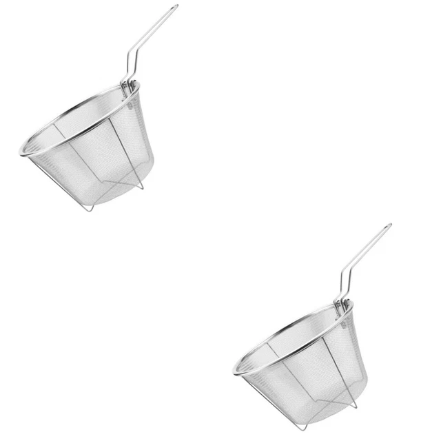 2 piezas cesta de freír de acero inoxidable papá papas fritas profundas cestas freidora olla