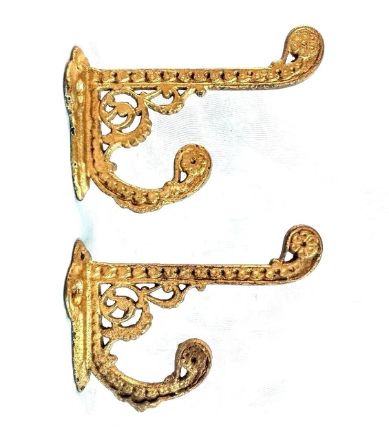 2 Antique Brass Coat Hat Hooks ~ Salvage
