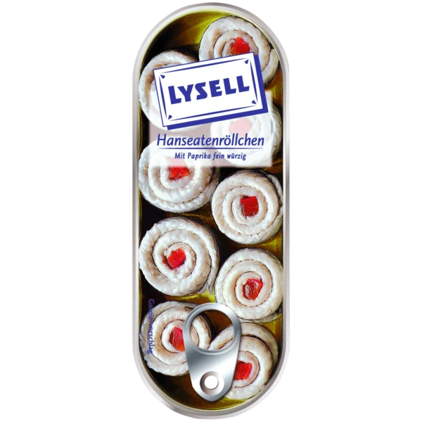 Lysell Hanseatenröllchen Heringsfilets mit Paprika handgerollt, 125 g-Dose