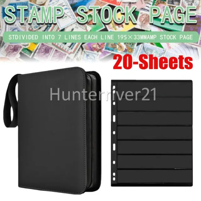 20 Sheets Pages, Stamp Album Stock Collection Holder Double Sided 9 Binder Hole