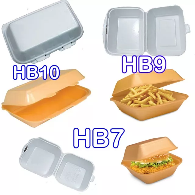 Small Medium Large Polystyrene Foam Food Containers Takeaway Box Hinged lid BBQ