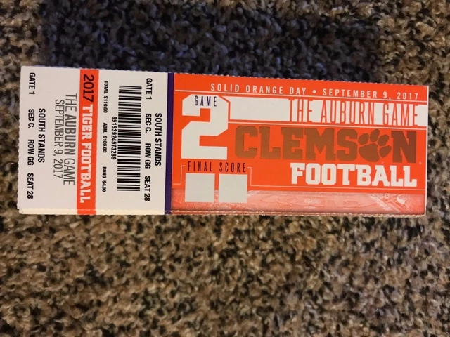 2017 Clemson Tigers Vs Auburn Tigers College Football Ticket Stub 9/9