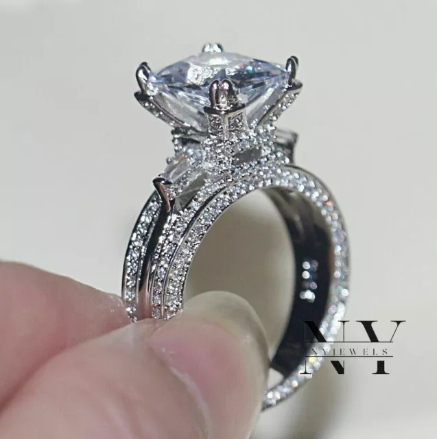 3 Carat Radiant Cut Moissanite Bridal Set Wedding Engagement Ring 14k White Gold