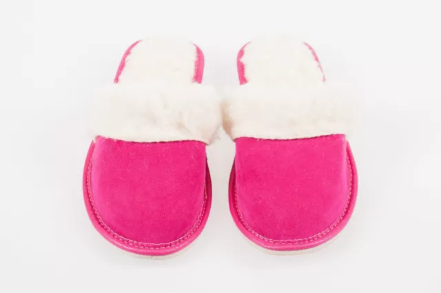 Women Pink 100% Suede Leather Slippers Wool Shoes Size 3 4 5 6 7 8Flip-Flop