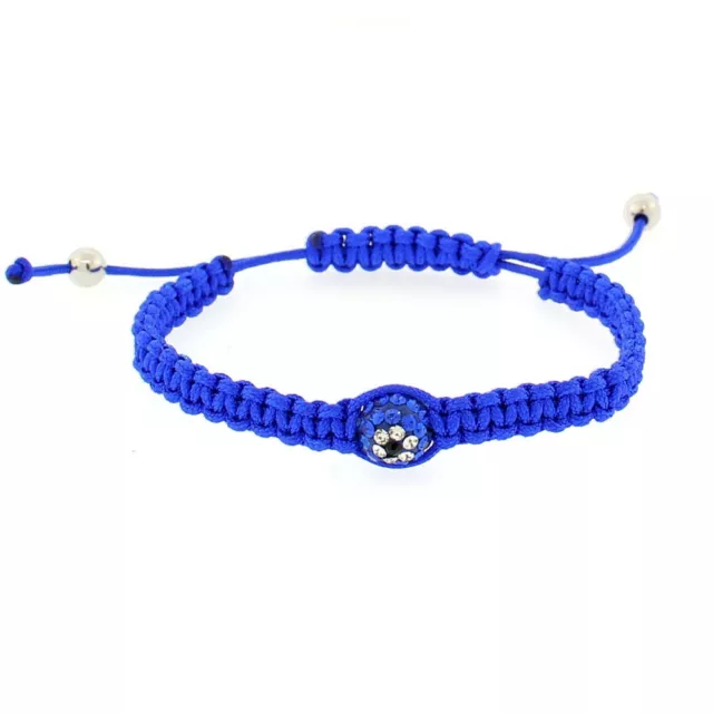 Blue Black White Crystals CZ Cord Macrame Beaded Adjustable Evil Eye Bracelet