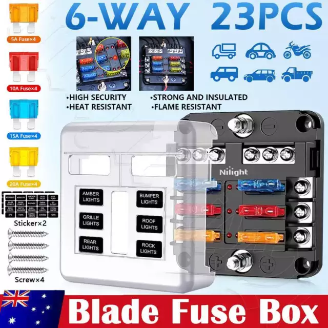 6 Way Fuse Box Blade Auto Block Holder Panel 12V~32V for Car Power Distribution