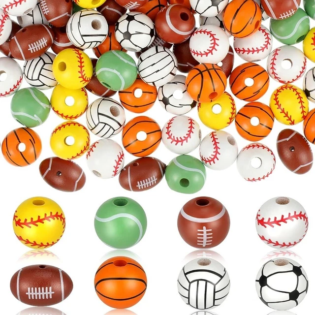 120 PCS Baseball Wooden Sports Beads Craft Decoration Sports Charms  Necklace