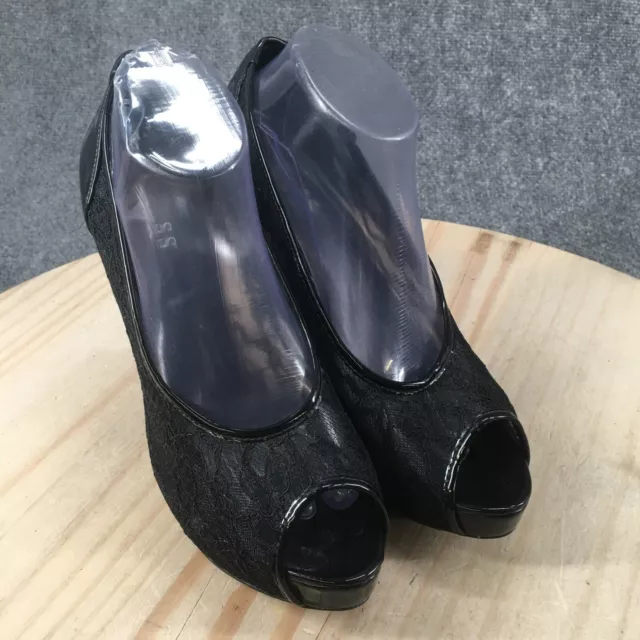 Guess Shoes Womens 10 M Slip On Pumps Black Peep Toe Casual Stiletto Heels 3