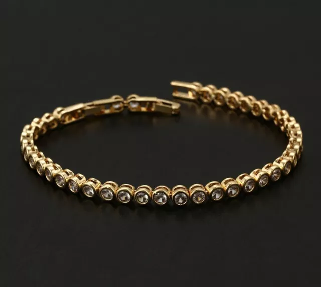 De Luxe Bracelet Tennis Zircon Cristaux 585er Or 14K Plaqué Or Femmes 18-19,