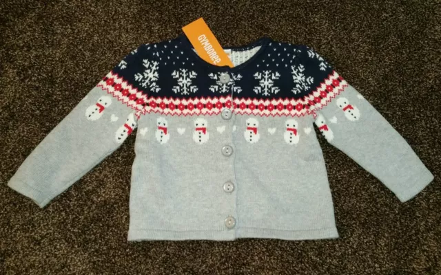 NWT Size 12-18 Months Gymboree Holiday Shop Snowman Cardigan Sweater Thick Gray