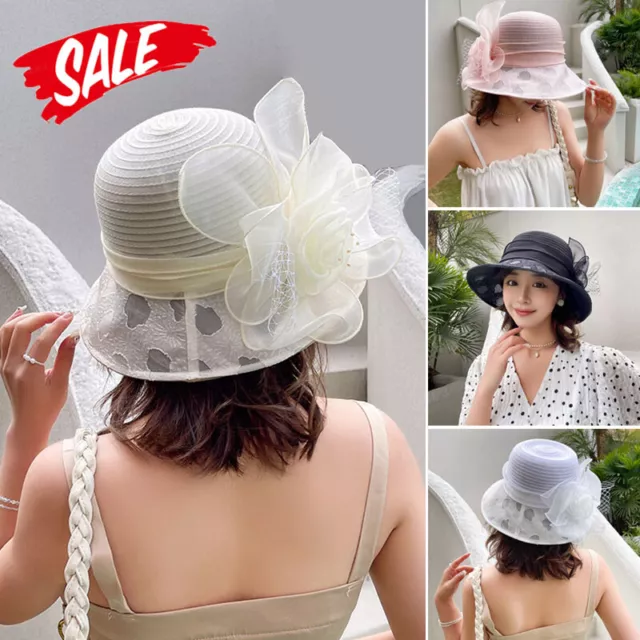 Women Kentucky Derby Church Sun Hat Organza Fascinator Bridal Lace Tea Party Hat