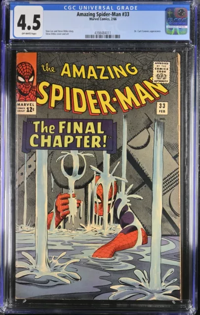 Amazing Spider-Man #33 CGC VG+ 4.5 Off White Classic Cover Stan Lee Ditko!