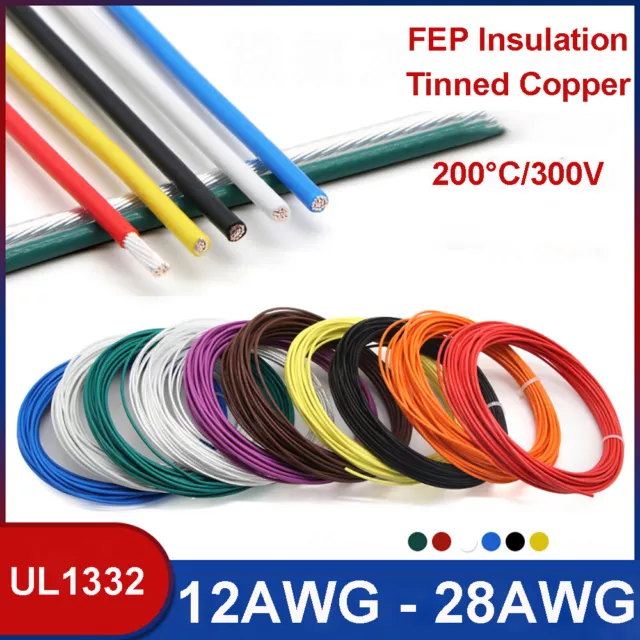 PTFE Cable Wire UL1332 Flexible Tinned Copper 12 14 16 18 20 22 24 26 28 AWG